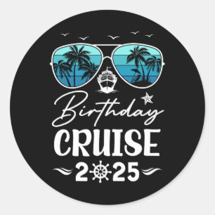 Adesivo Redondo Cruzeiro de Aniversário 2025 Festa de Férias Esqua