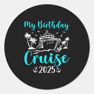 Adesivo Redondo Cruzeiro de Aniversário 2025 Navio Barco Festa - U