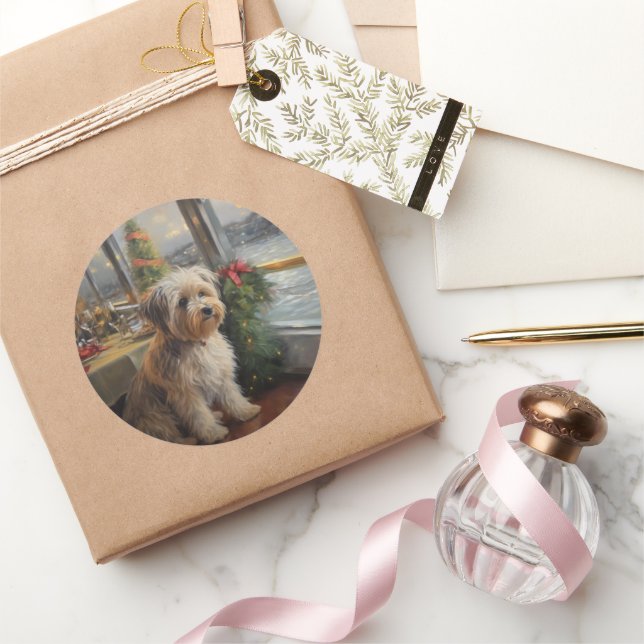 Adesivo Redondo Cruzeiro de Natal da Biewer Terrier: Feriado Pawso (Presentear)