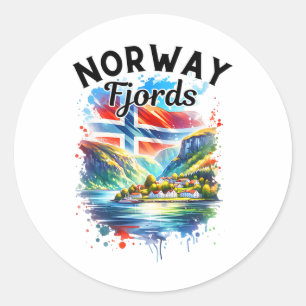 Adesivo Redondo Cruzeiro dos Fiordes da Noruega Bandeira Noruegues