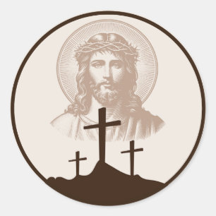 Adesivo Redondo Cruzes do Calvário de Jesus Fé Cristã Religiosa