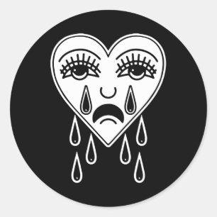 Adesivo Redondo Crying Heart American Traditional Tattoo Old Schoo