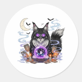 Adesivo Redondo Crystal Ball Coon - Maine Coon Halloween