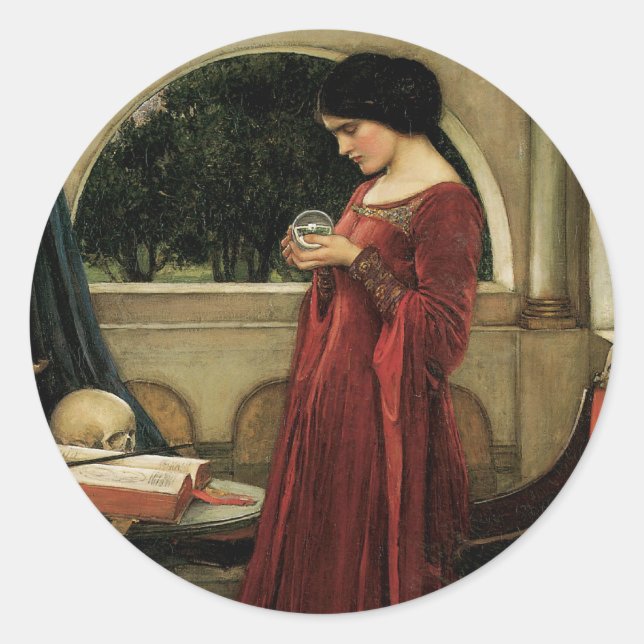 Adesivo Redondo Crystal Ball por John William Waterhouse (Frente)