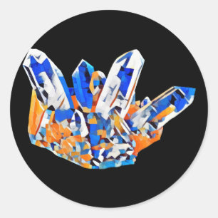 Adesivo Redondo Crystal Gems Rocks Blue Orange Abstrato Art