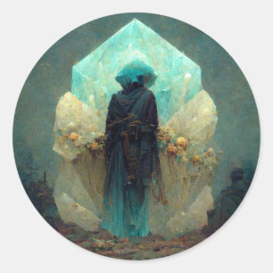 Adesivo Redondo Crystal Guardian Alienígena Sci-Fi Fantasy
