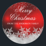 Adesivo Redondo Crystal Snowflake Red Christmas Sticker<br><div class="desc">Pau de Natal. Flocos de neve de cristal brilhante elegantes. Nota: Todas as imagens planas!</div>