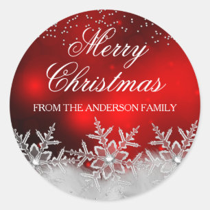 Adesivo Redondo Crystal Snowflake Red Christmas Sticker
