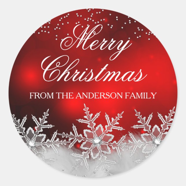 Adesivo Redondo Crystal Snowflake Red Christmas Sticker (Frente)