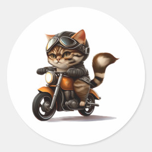 Adesivo Redondo CTE-CAT dirigindo motocicleta T-Shirt clássico (5)