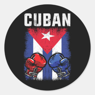 Adesivo Redondo Cuba Boxando Camisa Com Luvas E Bandeira Cubana Cu