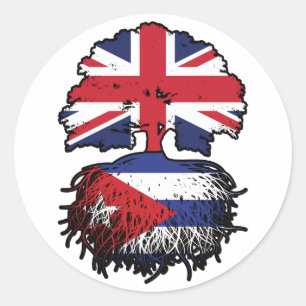 Adesivo Redondo Cuba - Cuba - Reino Unido: Árvore Rota Bandeira