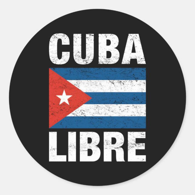 Adesivo Redondo Cuba Libre Liberta Bandeira Cubana (Frente)