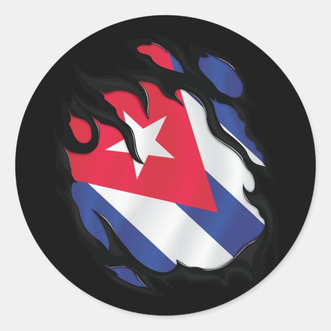 Adesivo Redondo Cuba Ripped Flag (Frente)
