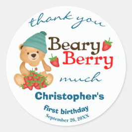 Adesivo Redondo Cubo Cubo Morango Beary Berry Primeiro Aniversário