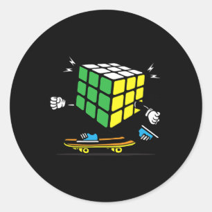 Adesivo Redondo Cubo de Ciências Puzzle Skateboard Kawaii Skater D