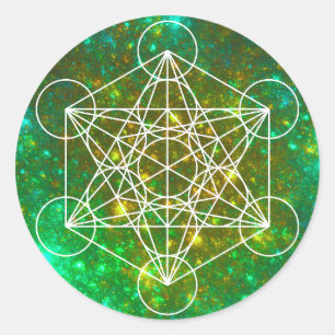 Adesivo Redondo Cubo de Metatron, Geometria Sagrada, Símbolo Espir