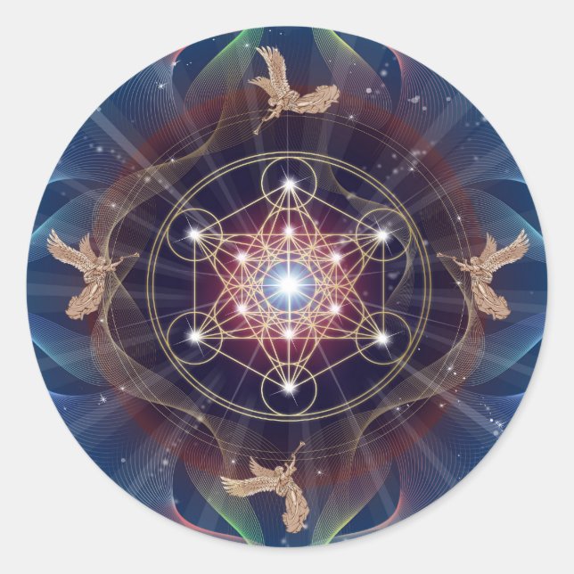 Adesivo Redondo Cubo de Metatron - Merkabah - Geometria Sagrada (Frente)
