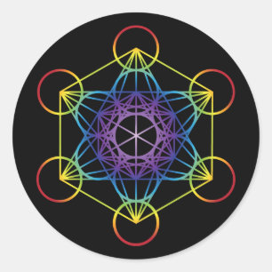 Adesivo Redondo Cubo de Metatron - Versão Arco-Íris