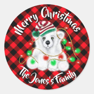 Adesivo Redondo Cubo de urso polar, Papai noel