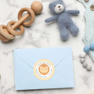 Adesivo Redondo Cubo Lion Cubo Cubo Sexo Favor do Chá de fraldas 