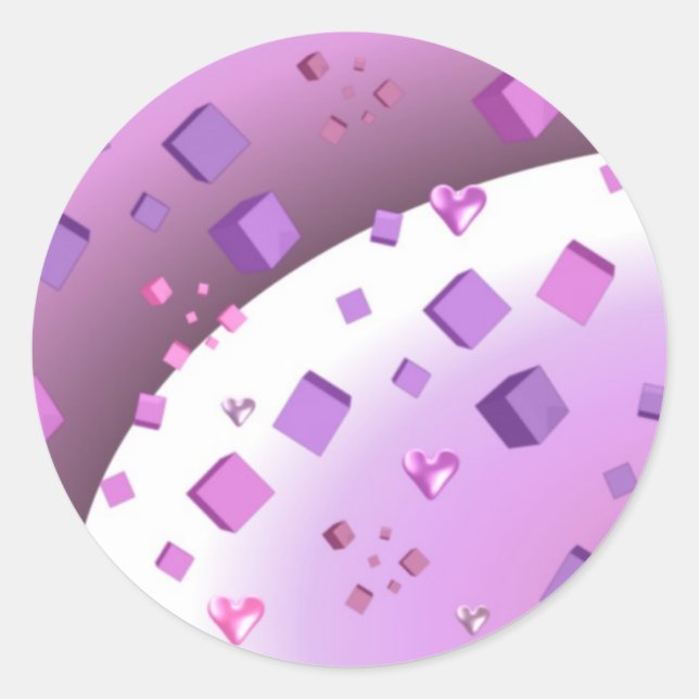 Adesivo Redondo Cubos e Corações Flutuantes (Frente)