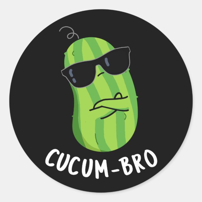 Adesivo Redondo Cucum-bro Funny Veggie Cucumber Pun Dark BG (Frente)