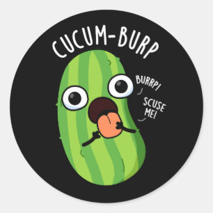 Adesivo Redondo Cucum-burp Piada de Pepino Engraçada Fundo Escuro