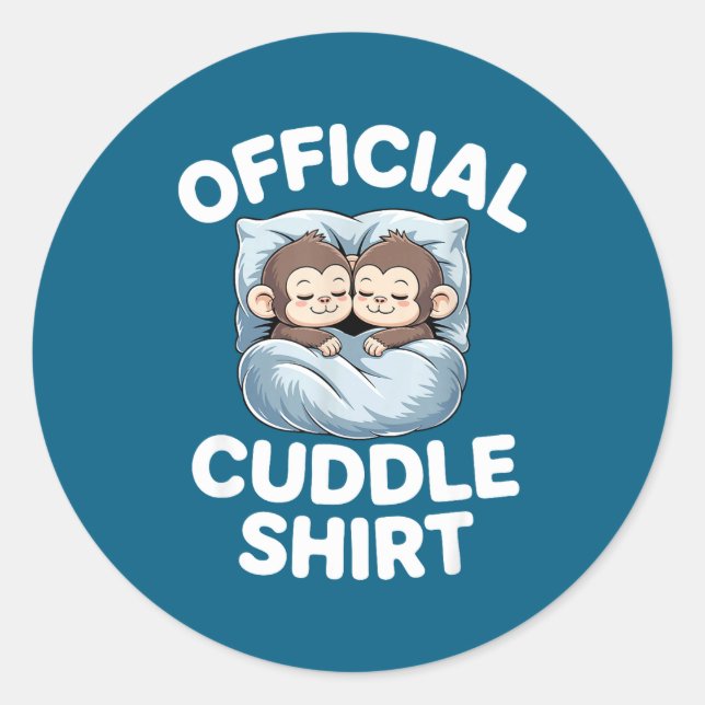 Adesivo Redondo Cuddle Shirt Cute Sleepy Monkey Couple  (Frente)