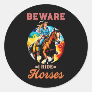 Adesivo Redondo Cuidado, Ando Cavalos, Eu Equestriio Ventilador de