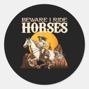 Adesivo Redondo Cuidado, Ando Cavalos, Eu Equestriio Ventilador de