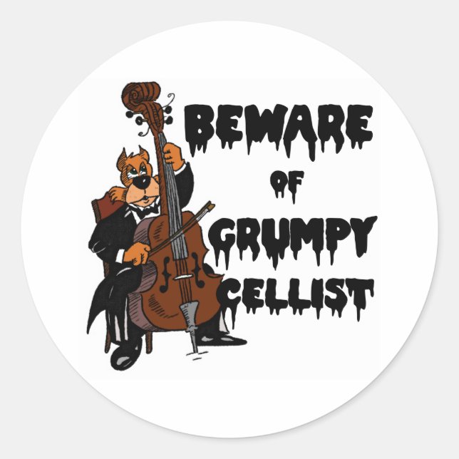 Adesivo Redondo Cuidado com o Grumpy Cellist (Frente)