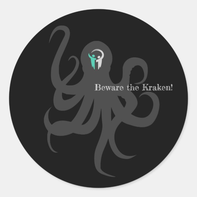 Adesivo Redondo Cuidado com o Kraken Sticker (Frente)