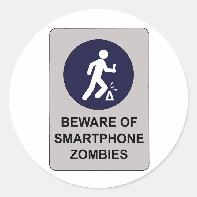 Adesivo Redondo Cuidado com o Smartphone Zombie Sign (Frente)
