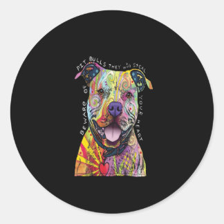 Adesivo Redondo Cuidado com os cães Pitbull que roubarão seu coraç