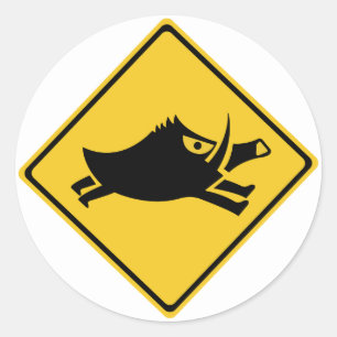 Adesivo Redondo Cuidado com varrascos selvagens, sigla de trânsito