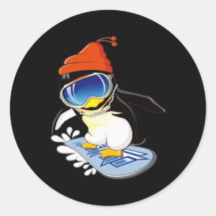 Adesivo Redondo Cujo Pinguim Snowboard Surfer Winter Hat