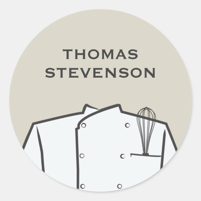 Adesivo Redondo Culinário do Chef Executivo, Uniforme com Whisk (Frente)