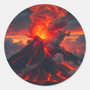 Adesivo Redondo Cume do Inferno – Paisagem de Fantasia Vulcânica