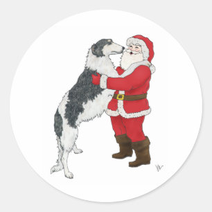 Adesivo Redondo Cumprimento do Natal do Borzoi