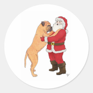 Adesivo Redondo Cumprimento Jowly do Natal de Bullmastiff