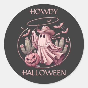 Adesivo Redondo Cumprimentos de Halloween Western Cowboy Fantasma 