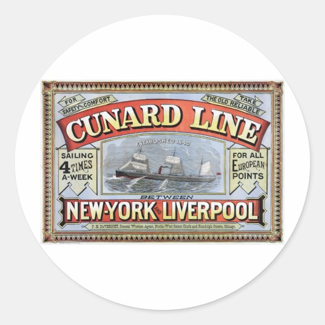 Adesivo Redondo Cunard Line New York Liverpool Poster (Frente)