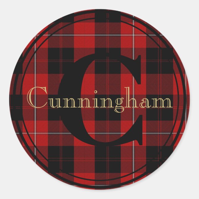 Adesivo Redondo Cunningham Clan Tartan Monograma Nome Seal Sticker (Frente)