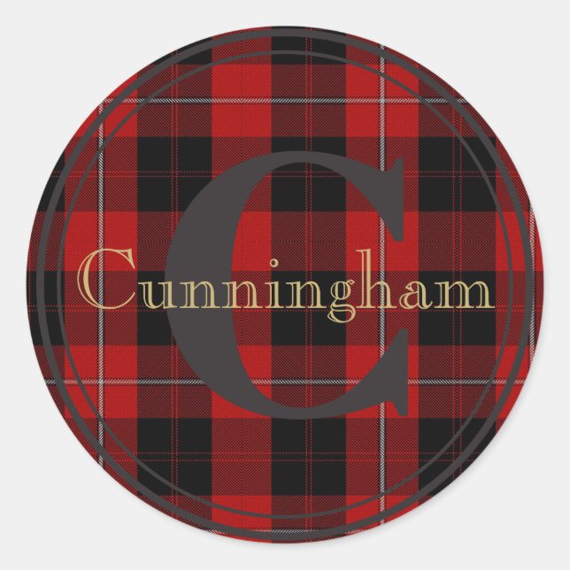 Adesivo Redondo Cunningham Clan Tartan Monograma Nome Seal Sticker (Frente)