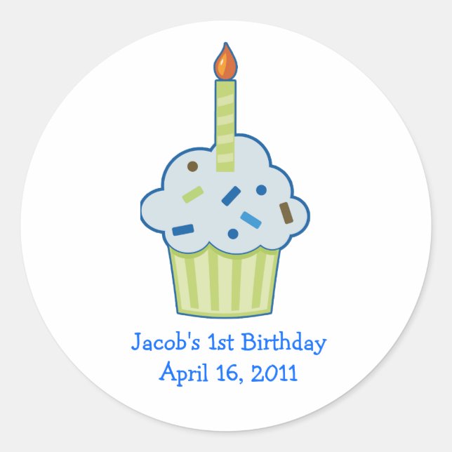 Adesivo Redondo Cupcake 1rua Vinhetas de Favoritos de Aniversário  (Frente)