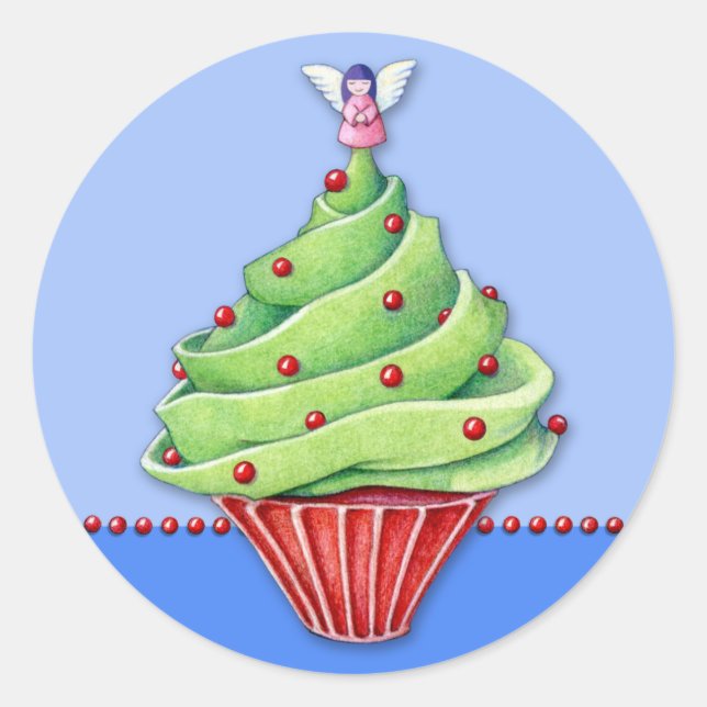 Adesivo Redondo Cupcake azul2 da árvore de Natal (Frente)