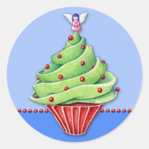 Adesivo Redondo Cupcake azul2 da árvore de Natal