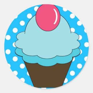 Adesivo Redondo CUPCAKE Azul Berry KRW com Bolinhas