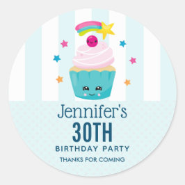 Adesivo Redondo Cupcake azul bonito com Obrigados de aniversário K